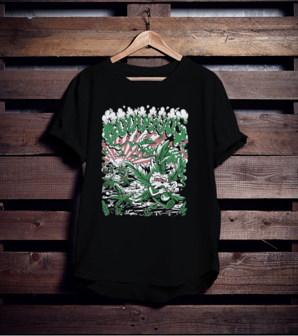 Bodoggos 4-20 Cartoon Dogs With Smoke And Green Leaves T-Shirt