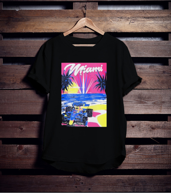 Max Verstappen Formula 1 Miami Sunset Palms Racing Scene T-Shirt