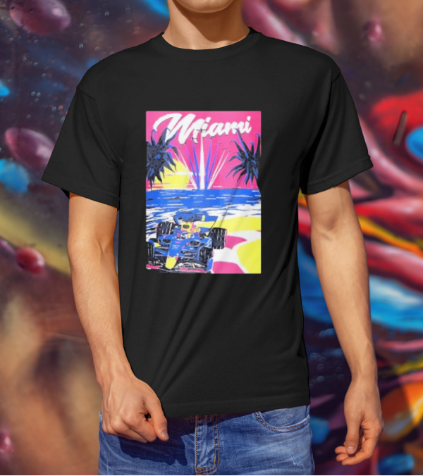 Max Verstappen Formula 1 Miami Sunset Palms Racing Scene T-Shirt