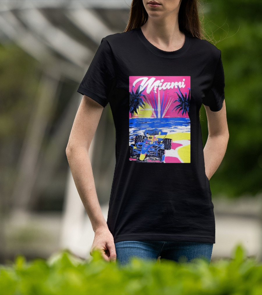 Max Verstappen Formula 1 Miami Sunset Palms Racing Scene T-Shirt