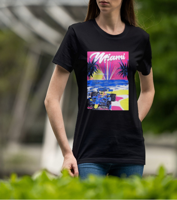 Max Verstappen Formula 1 Miami Sunset Palms Racing Scene T-Shirt