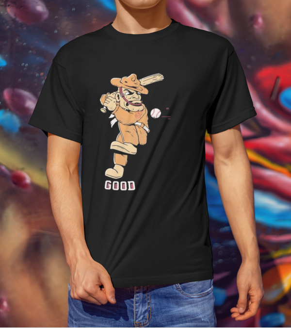 Good Tam Baseball Comic Character Swinging At Pitch T-Shirt