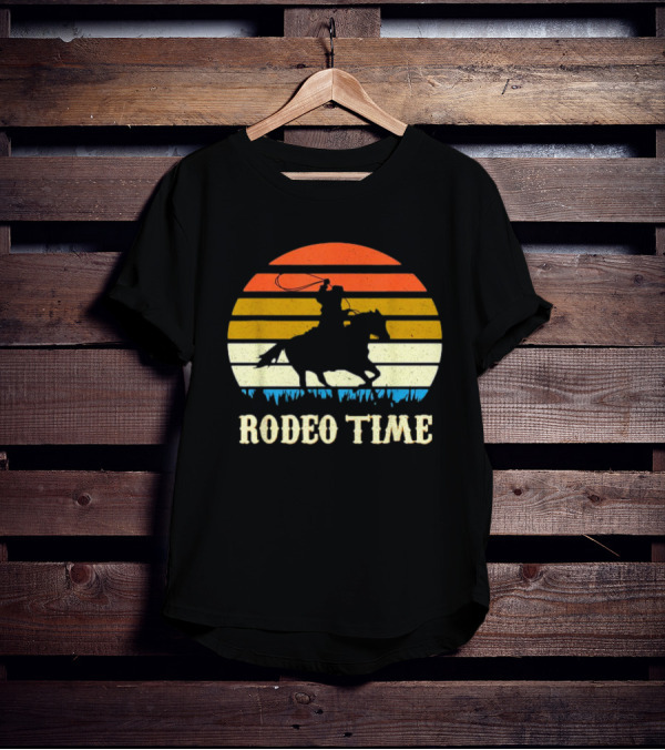 Rodeo Time Cowboy Sunset Horse Ranch Lasso T-Shirt