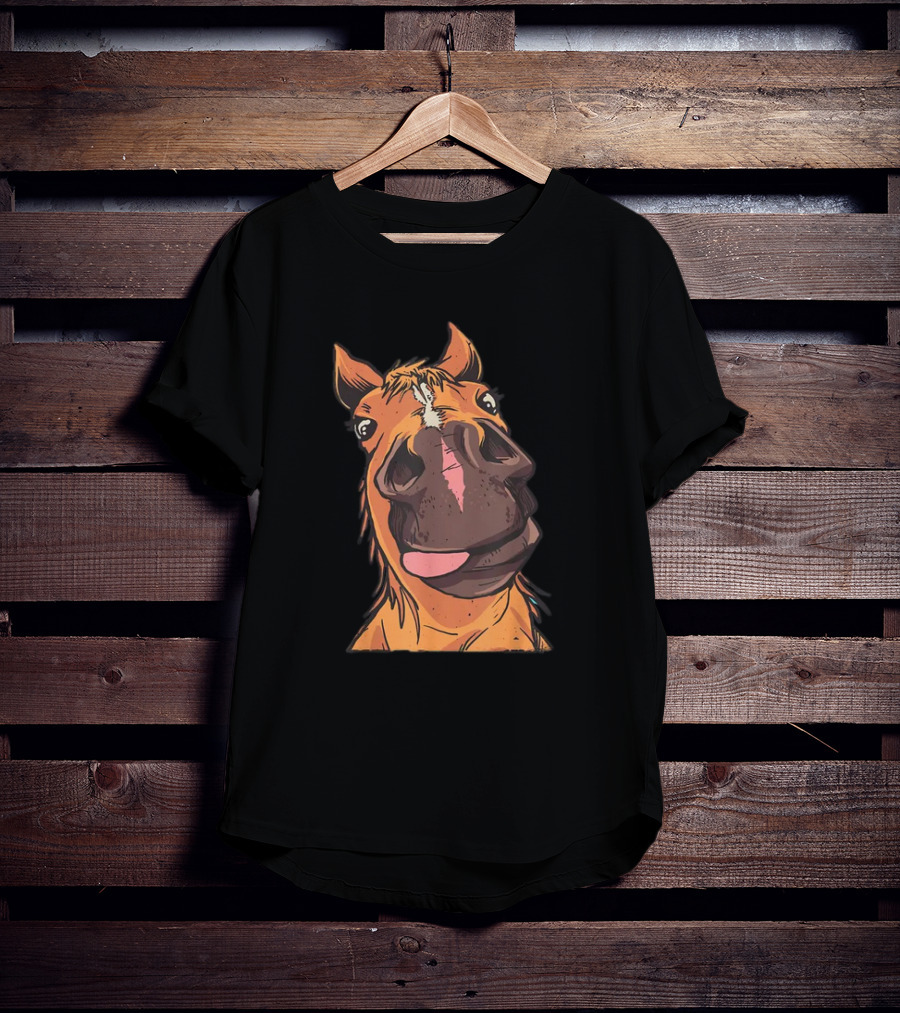 Funny Horse Riding Goofy Cartoon Horse Face T-Shirt