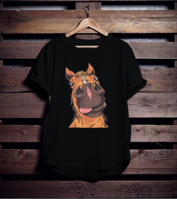 Funny Horse Riding Goofy Cartoon Horse Face T-Shirt