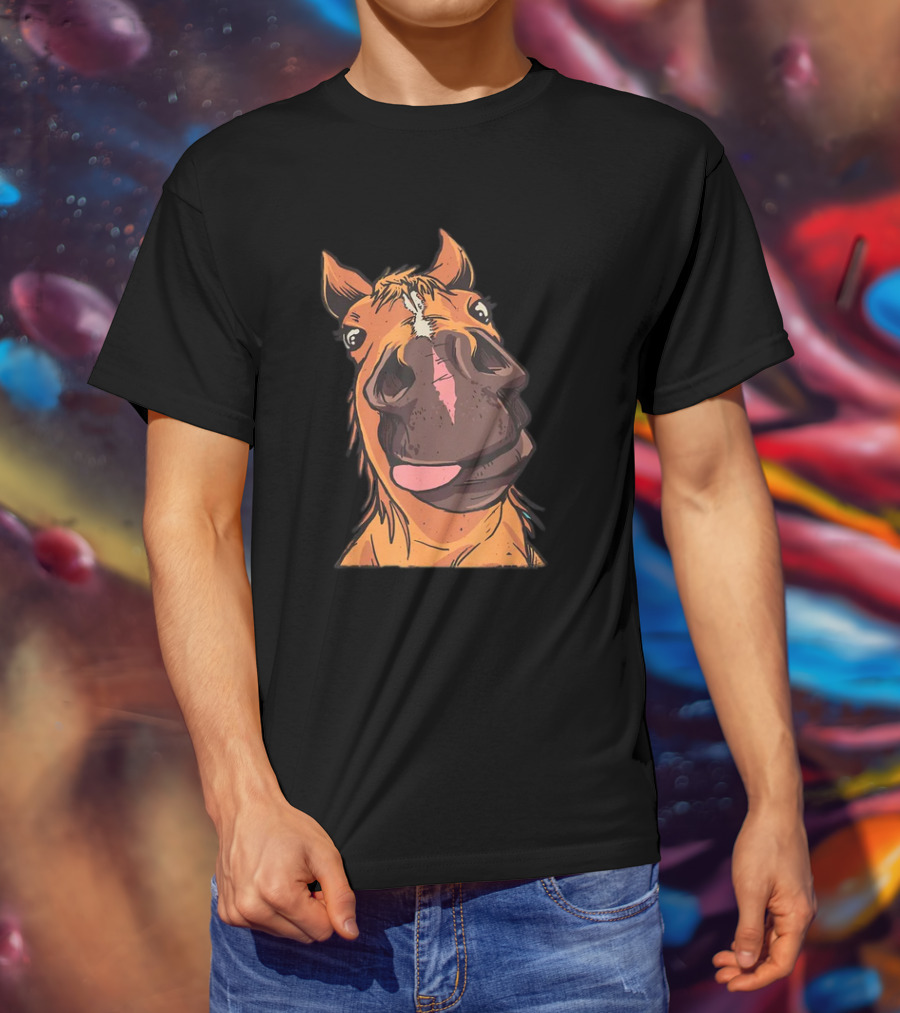 Funny Horse Riding Goofy Cartoon Horse Face T-Shirt