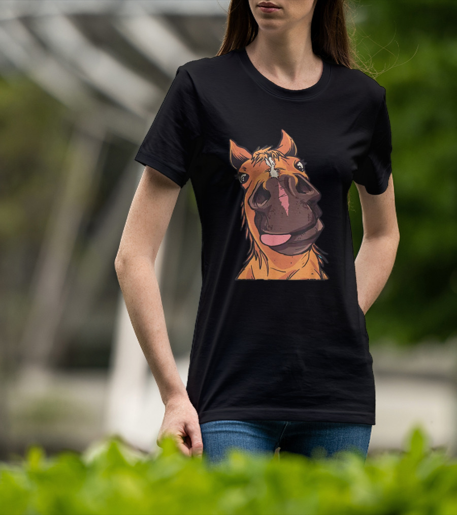 Funny Horse Riding Goofy Cartoon Horse Face T-Shirt
