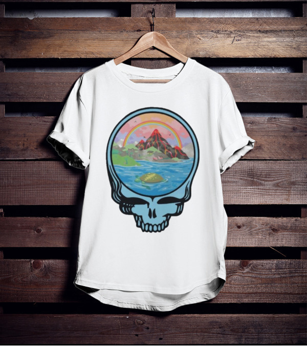Grateful Dead Aloha Earth Day Volcano Skull Rainbow Turtle T-Shirt