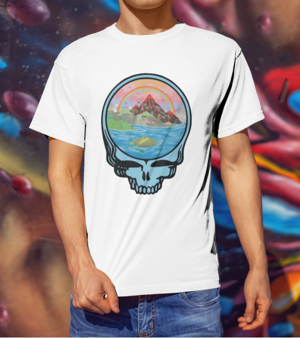 Grateful Dead Aloha Earth Day Volcano Skull Rainbow Turtle T-Shirt