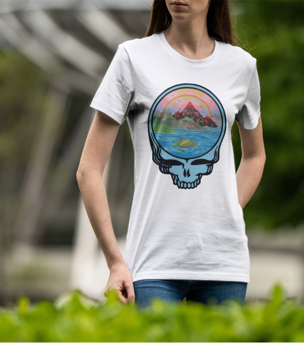 Grateful Dead Aloha Earth Day Volcano Skull Rainbow Turtle T-Shirt