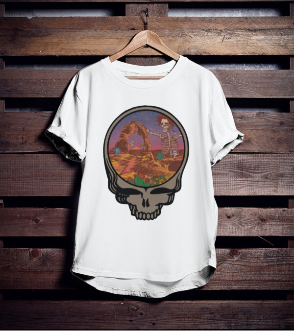Grateful Dead Skull And Skeleton In Moab Desert Scene T-Shirt