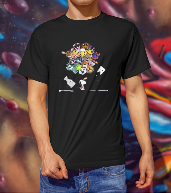 Snoopy With FNAF And Among Us Character Balloons For Playoff Hockey T-Shirt