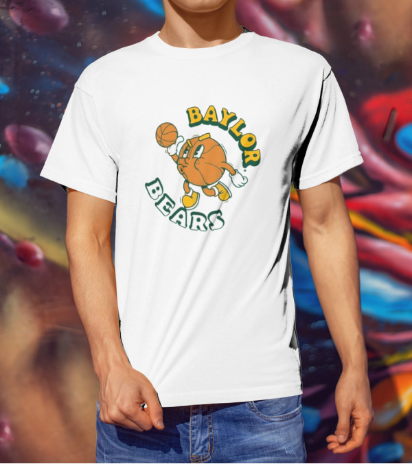 Baylor Bears Basketball Vintage Cartoon Logo Youth Green T-Shirt