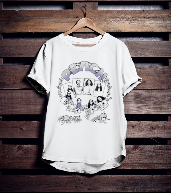 Peach Pit Band Illustration With Members Crowd Surf Music Scene T-Shirt