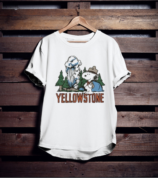 Peanuts Snoopy Yellowstone Camping Scene With Geyser And Forest T-Shirt