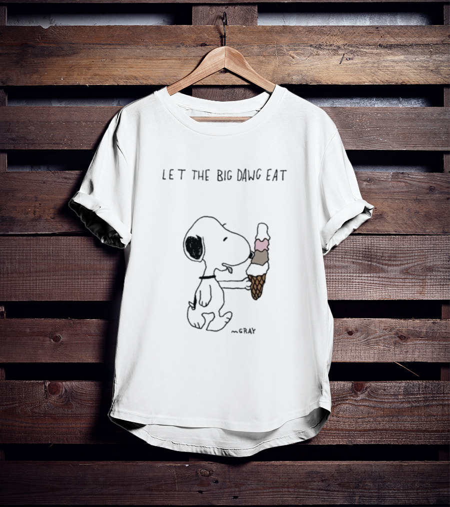 Let The Big Dawg Eat Snoopy Ice Cream Cone ~Gray T-Shirt