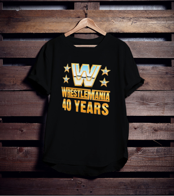 Wrestlemania 40 Years Retro Logo With Stars T-Shirt