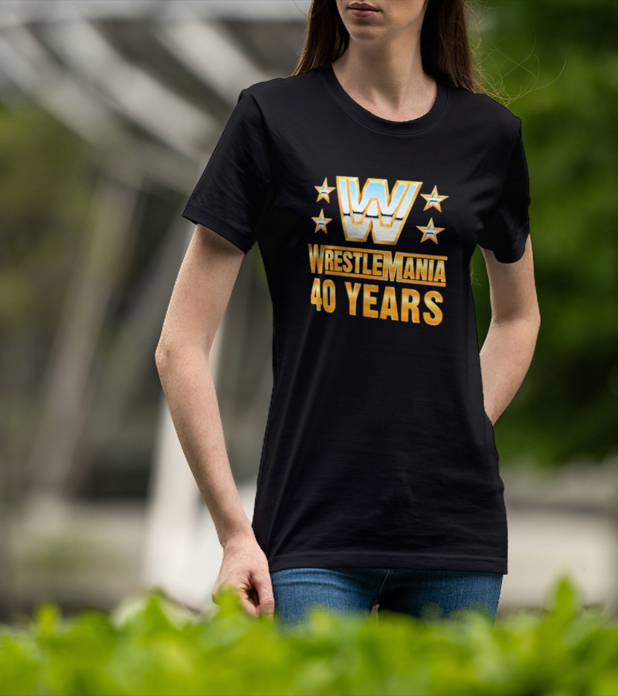 Wrestlemania 40 Years Retro Logo With Stars T-Shirt