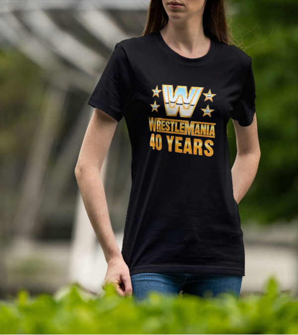 Wrestlemania 40 Years Retro Logo With Stars T-Shirt