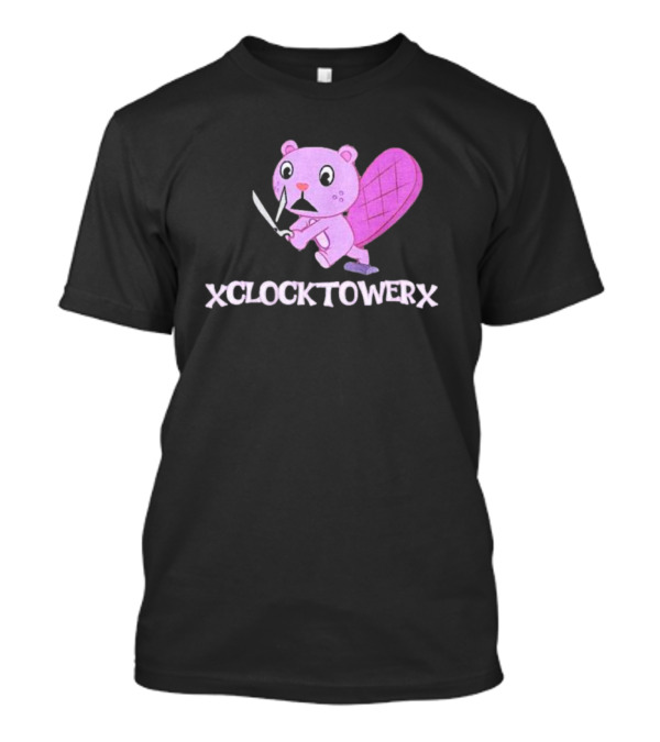 XCLOCKTOWERX Running With Scissors Pink Cartoon Beaver T-Shirt