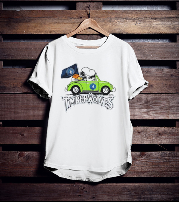 Minnesota Timberwolves Snoopy Forever Fan Driving Car With Timberwolves Flag T-Shirt