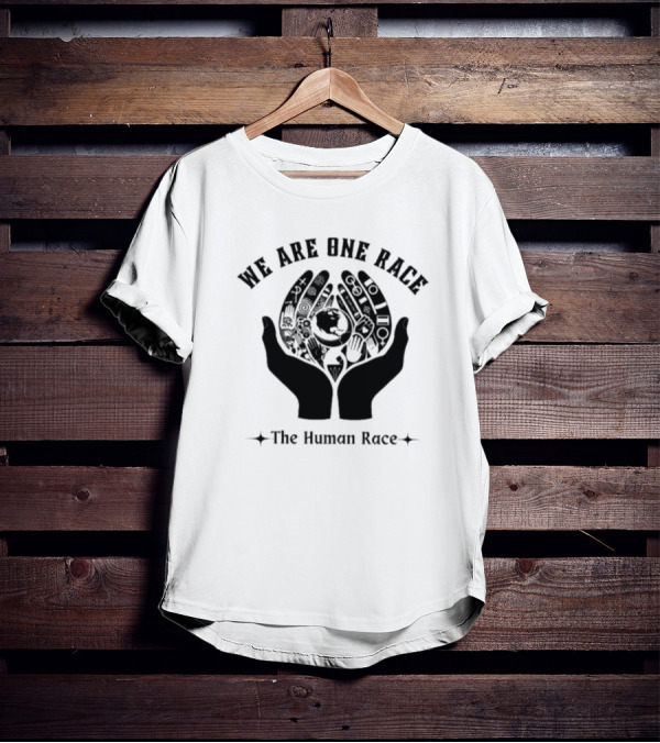 We Are One Race The Human Race Hands With Symbols And Earth T-Shirt