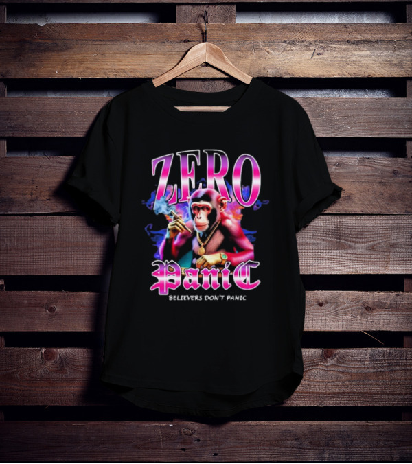 ZERO Panic Believers Don’t Panic Chimpanzee Smoking Hip-Hop T-Shirt
