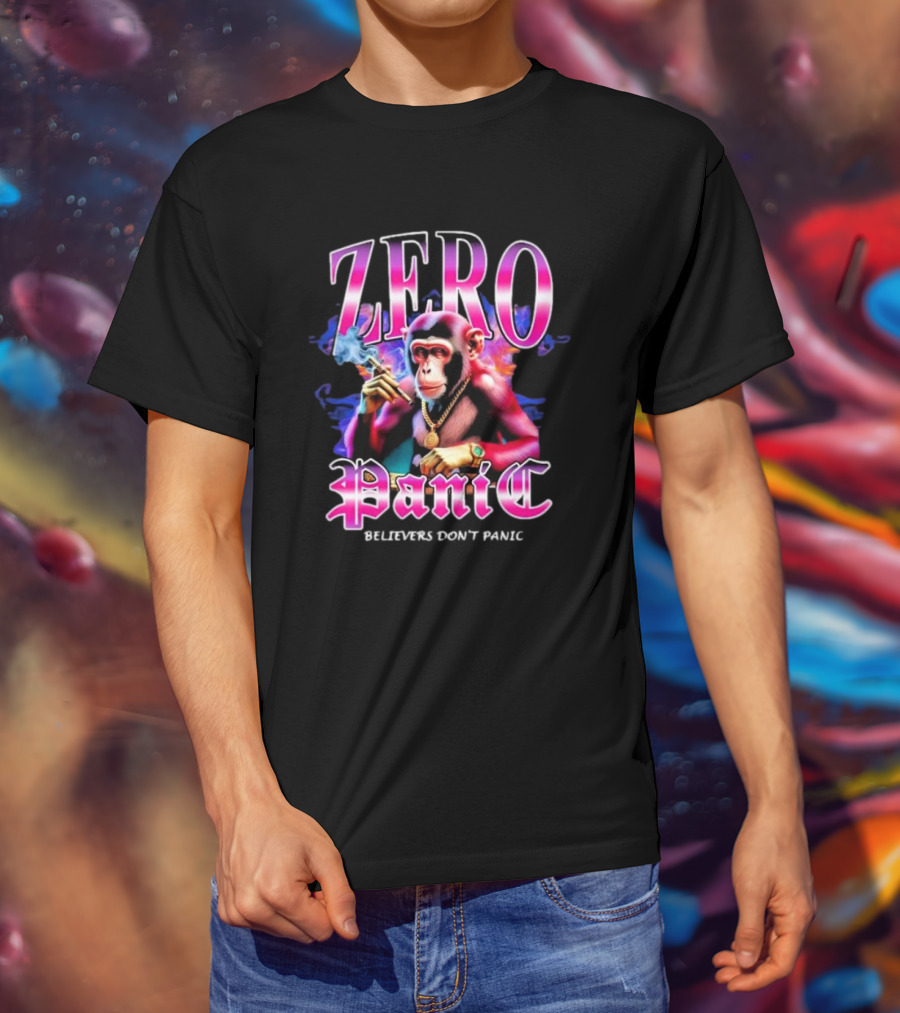 ZERO Panic Believers Don’t Panic Chimpanzee Smoking Hip-Hop T-Shirt