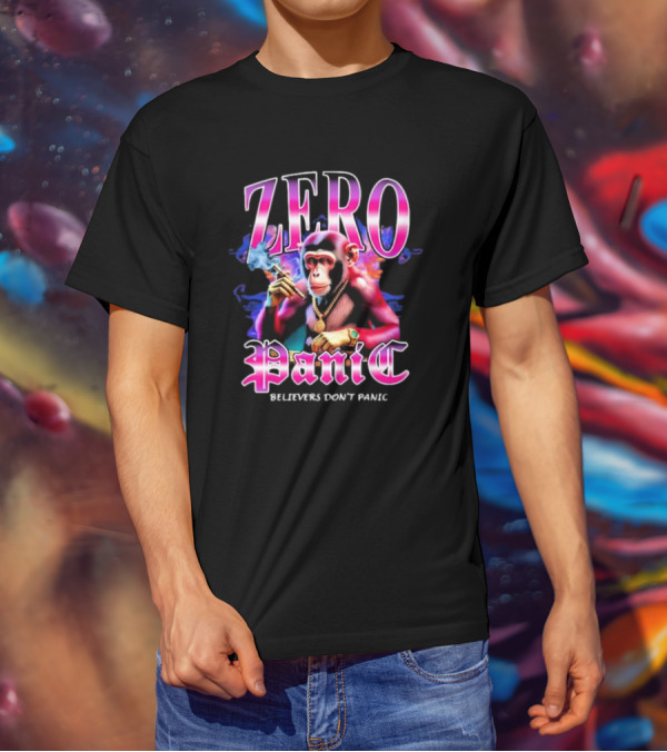 ZERO Panic Believers Don’t Panic Chimpanzee Smoking Hip-Hop T-Shirt