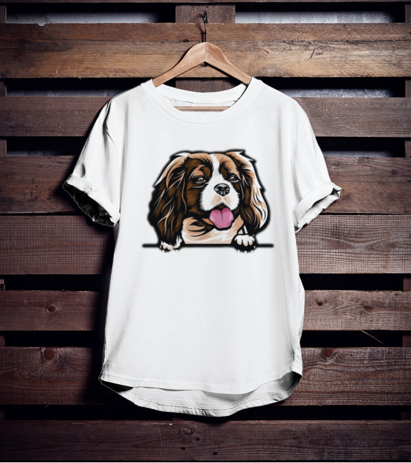 Animal Dog Cavalier King Charles Spaniel Peeking 6yhkma Color T-Shirt