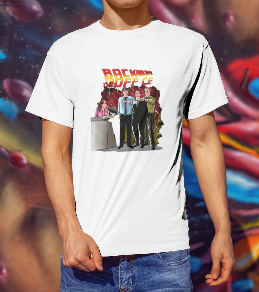 Back To The Office Men At Reception: Humorous Nostalgia With Lightning Burst T-Shirt