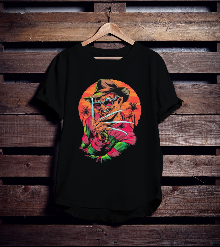 Fright-rags Freddy Krueger Kyle Crawford Retro Palm Sunset T-Shirt