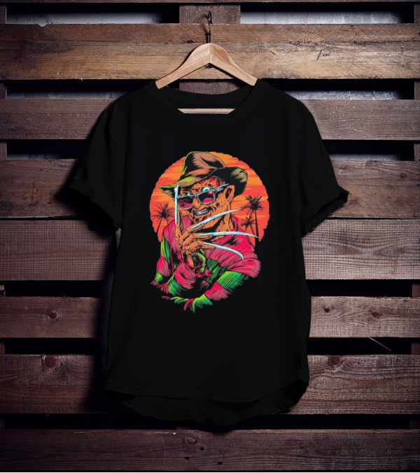 Fright-rags Freddy Krueger Kyle Crawford Retro Palm Sunset T-Shirt