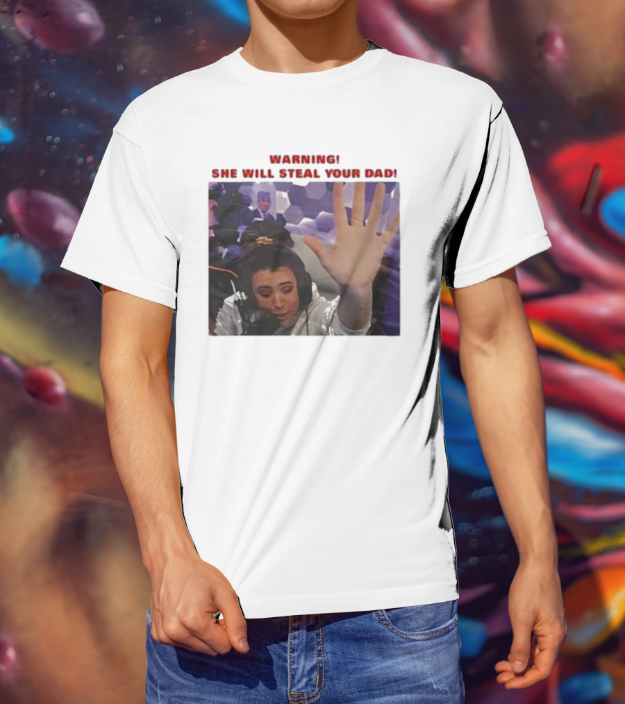 Warning She Will Steal Your Dad Raised Hand Microphone Scene T-Shirt