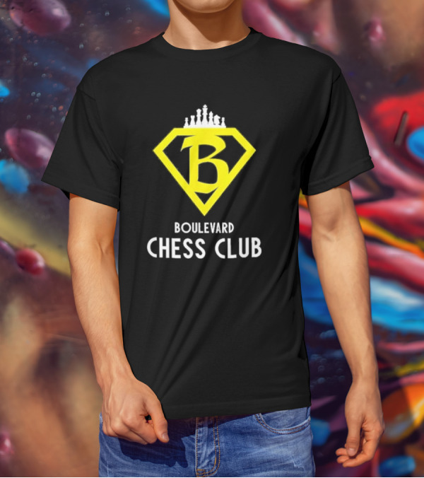 Boulevard Chess Club Logo With Yellow Diamond And Chess Pieces T-Shirt
