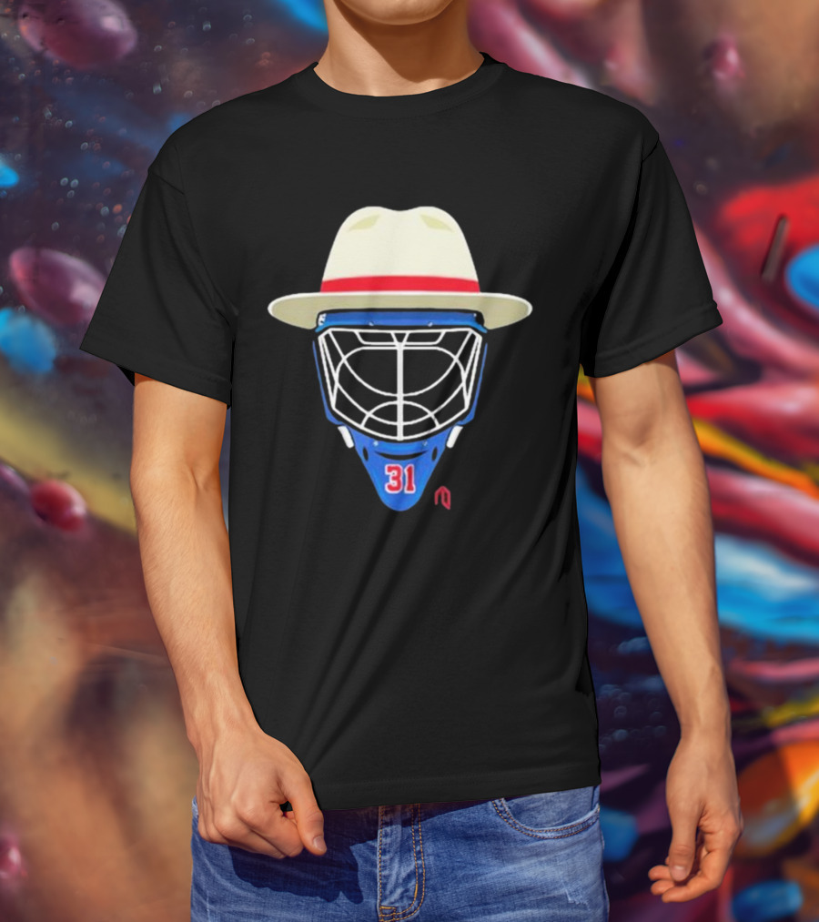 Broadway Goalie Mask Fedora Blue Number 31 T-Shirt