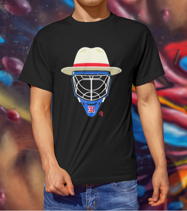 Broadway Goalie Mask Fedora Blue Number 31 T-Shirt