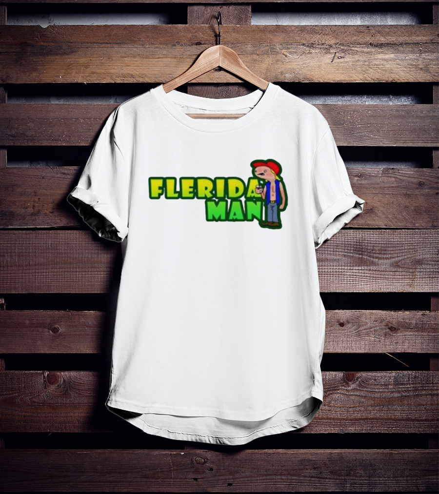 Flerida Man Beer Drinking Cartoon Character With Red Cap And Green Letters T-Shirt