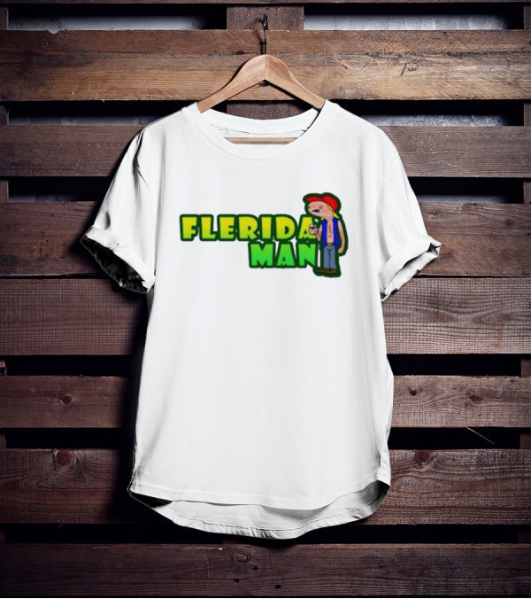 Flerida Man Beer Drinking Cartoon Character With Red Cap And Green Letters T-Shirt