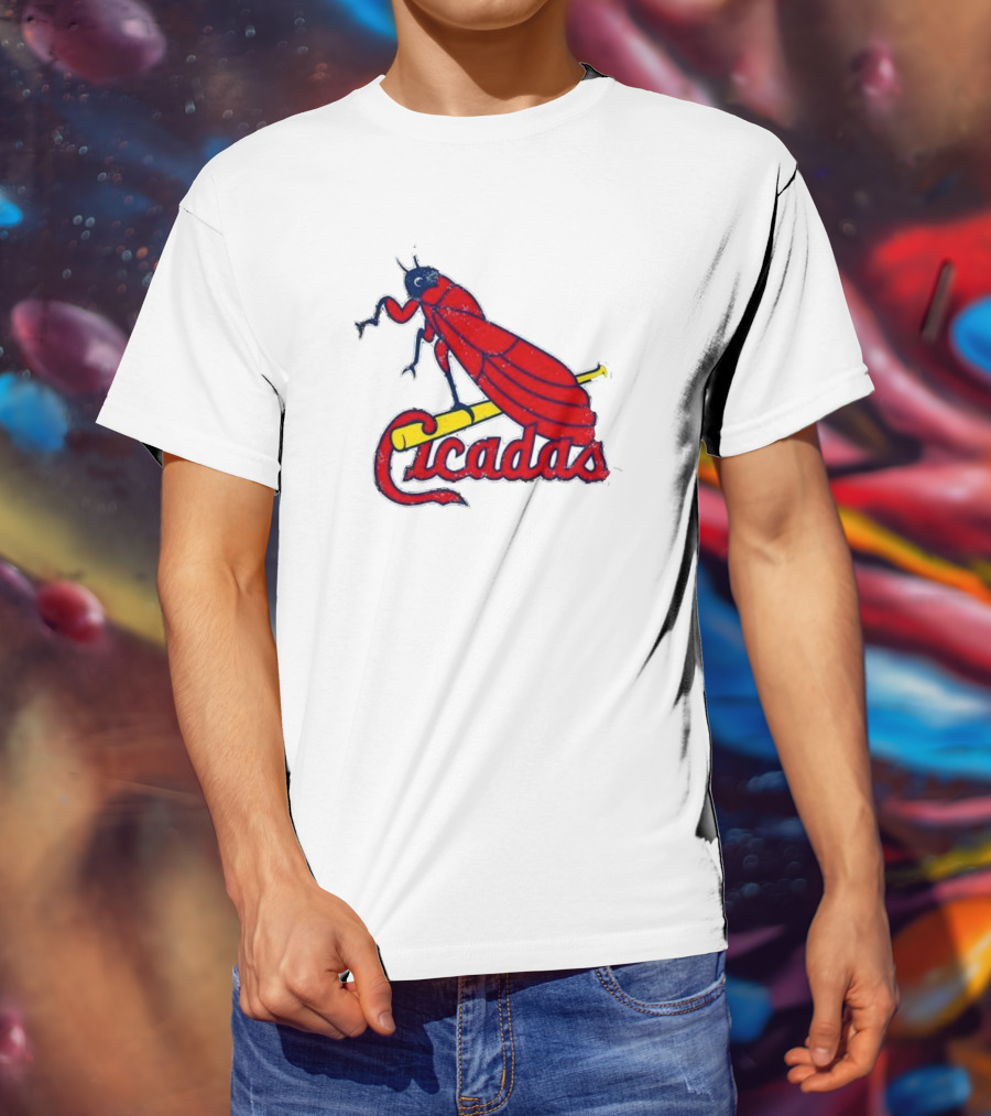 St. Louis Cicadas Red Insect Mascot Baseball Team T-Shirt