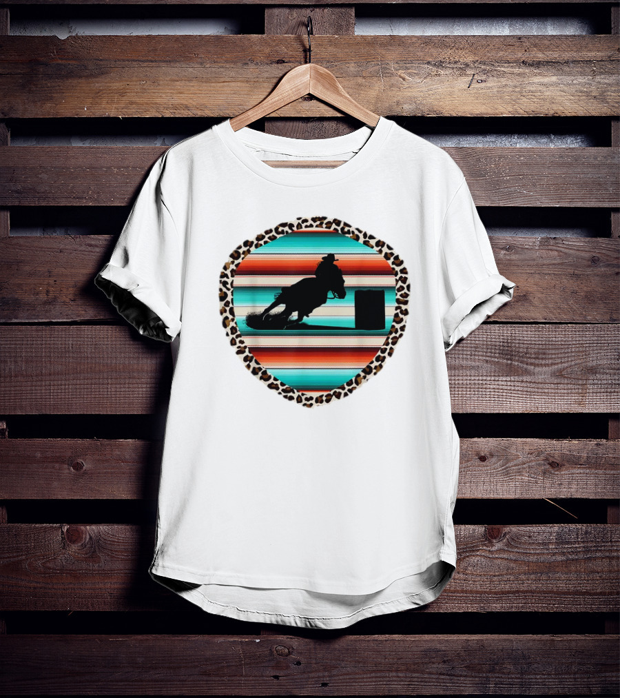 Horse Barrel Racing Rodeo Cowgirl Serape Leopard T-Shirt