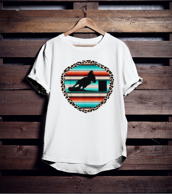 Horse Barrel Racing Rodeo Cowgirl Serape Leopard T-Shirt