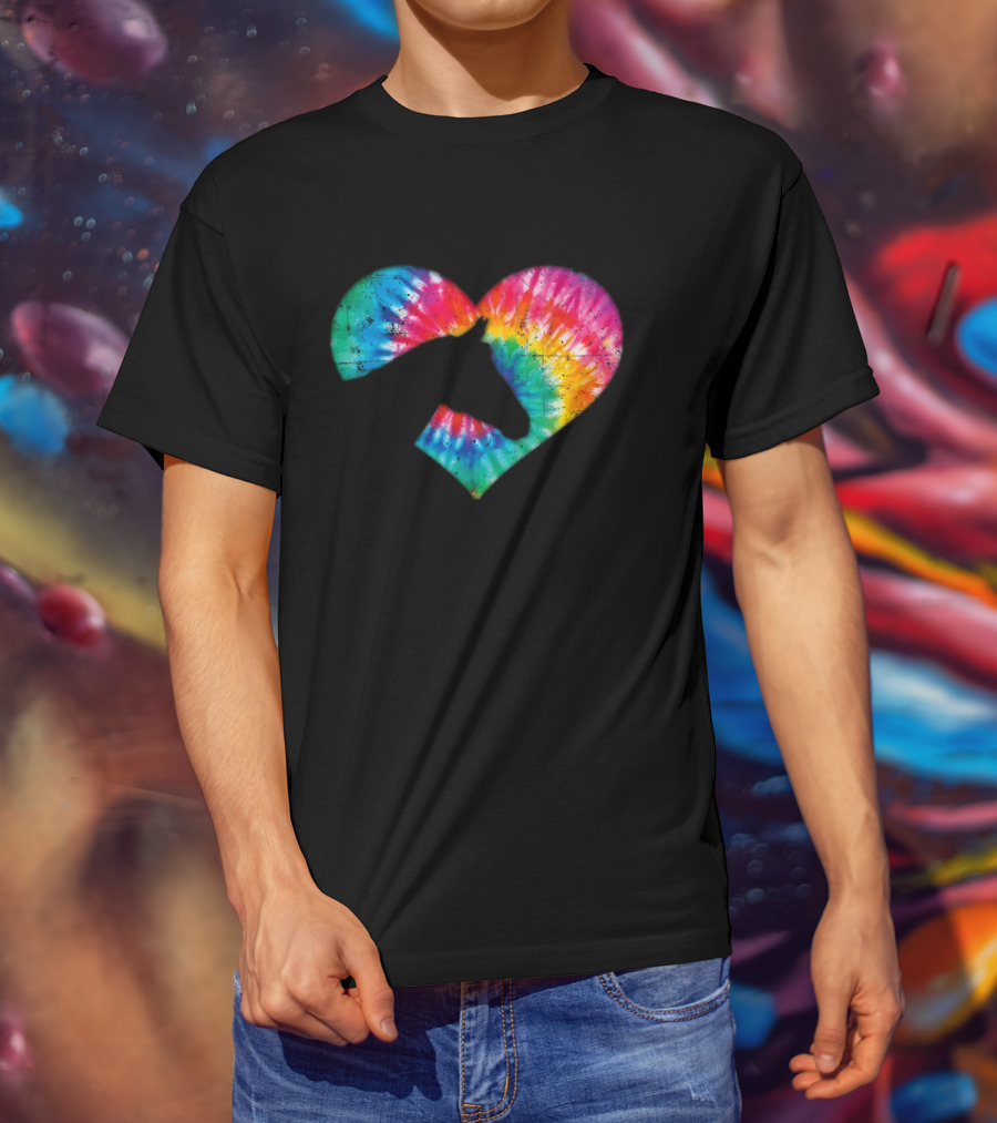 Horse Lover Tie-Dye Rainbow Heart T-Shirt
