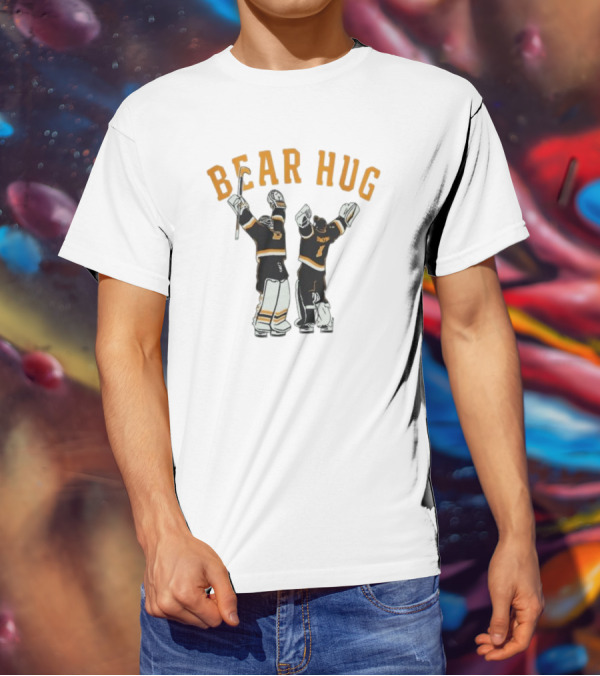 Bear Hug Boston Hockey Linus Ullmark Jeremy Swayman Bruins Goalie Hug Retro T-Shirt