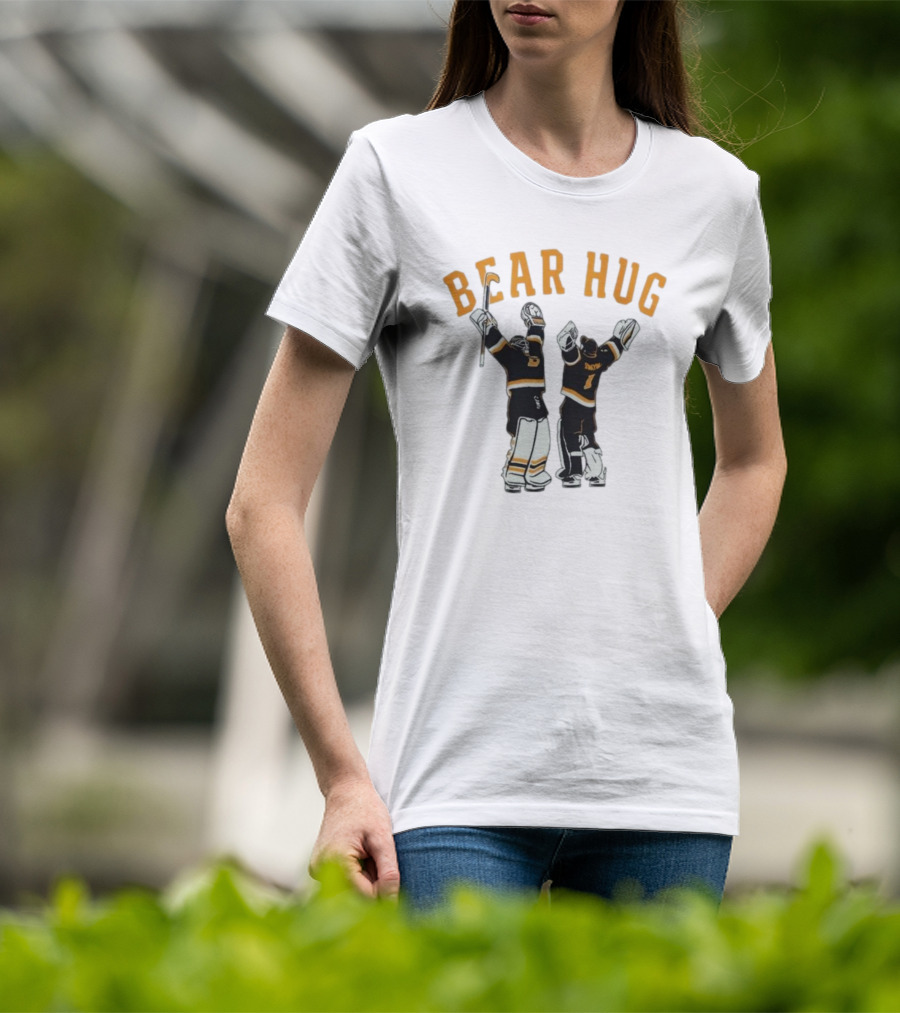 Bear Hug Boston Hockey Linus Ullmark Jeremy Swayman Bruins Goalie Hug Retro T-Shirt