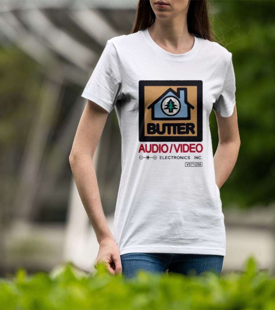 Tommyinnit Wearing Butter Audio Video Electronics Inc. House Symbol With Tree T-Shirt