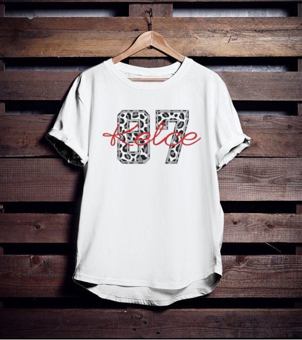 Kelce 87 Leopard Print Red Script T-Shirt