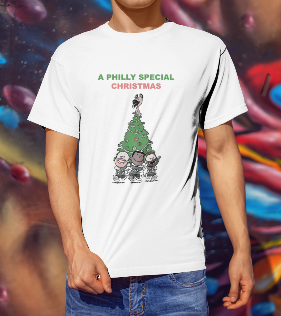 A Philly Special Christmas Motif With Festive Tree And Characters T-Shirt