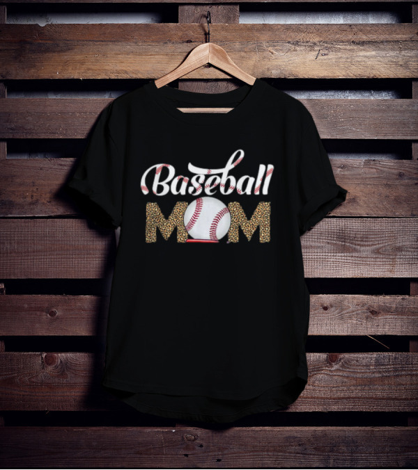 Leopard Baseball Mom Life Mothers Day Catcher Womens T-Shirt