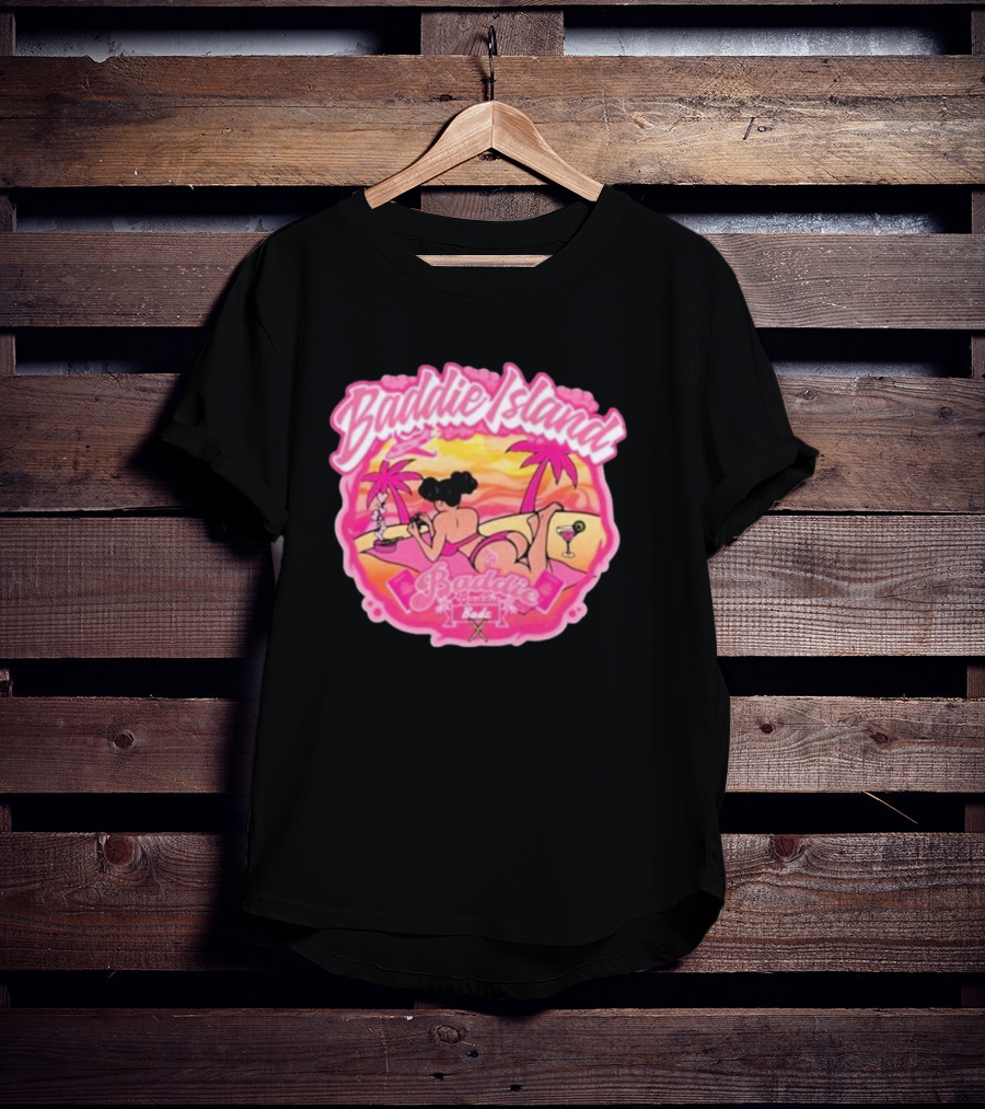 Baddie Island Summer Scene With Palm Trees And Cocktail Imagery - Baddie Budz Vibe T-Shirt